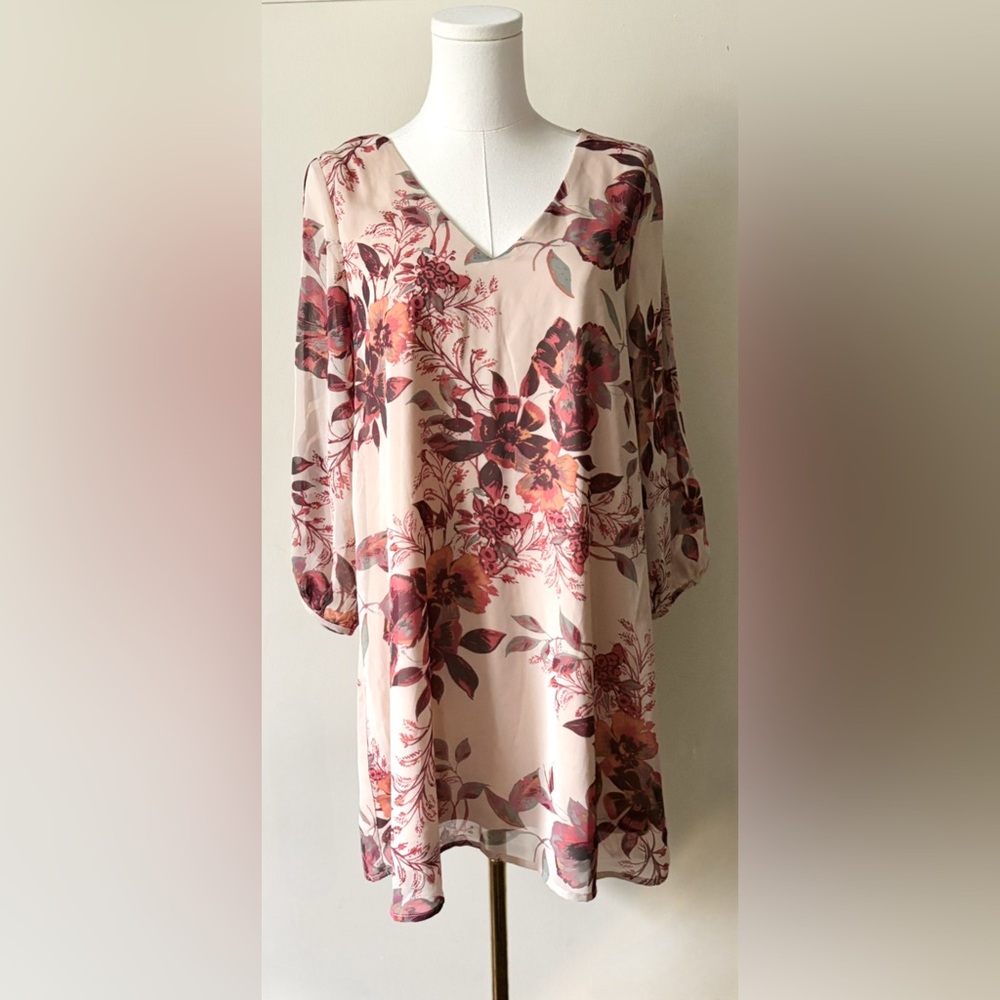 Lulus Earth Tone “Shifting Dears” Floral Feminine Bohemian Shift Dress NWT - Picture 8 of 15